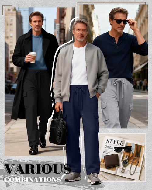 August Alley 3 Pack Big and Tall Men's Cargo Sweatpants Open Bottom Drawstring Elastic Waist Pants with Pockets Casual Hiking(Navy Blue, Light Gray, Black,4X-Large)