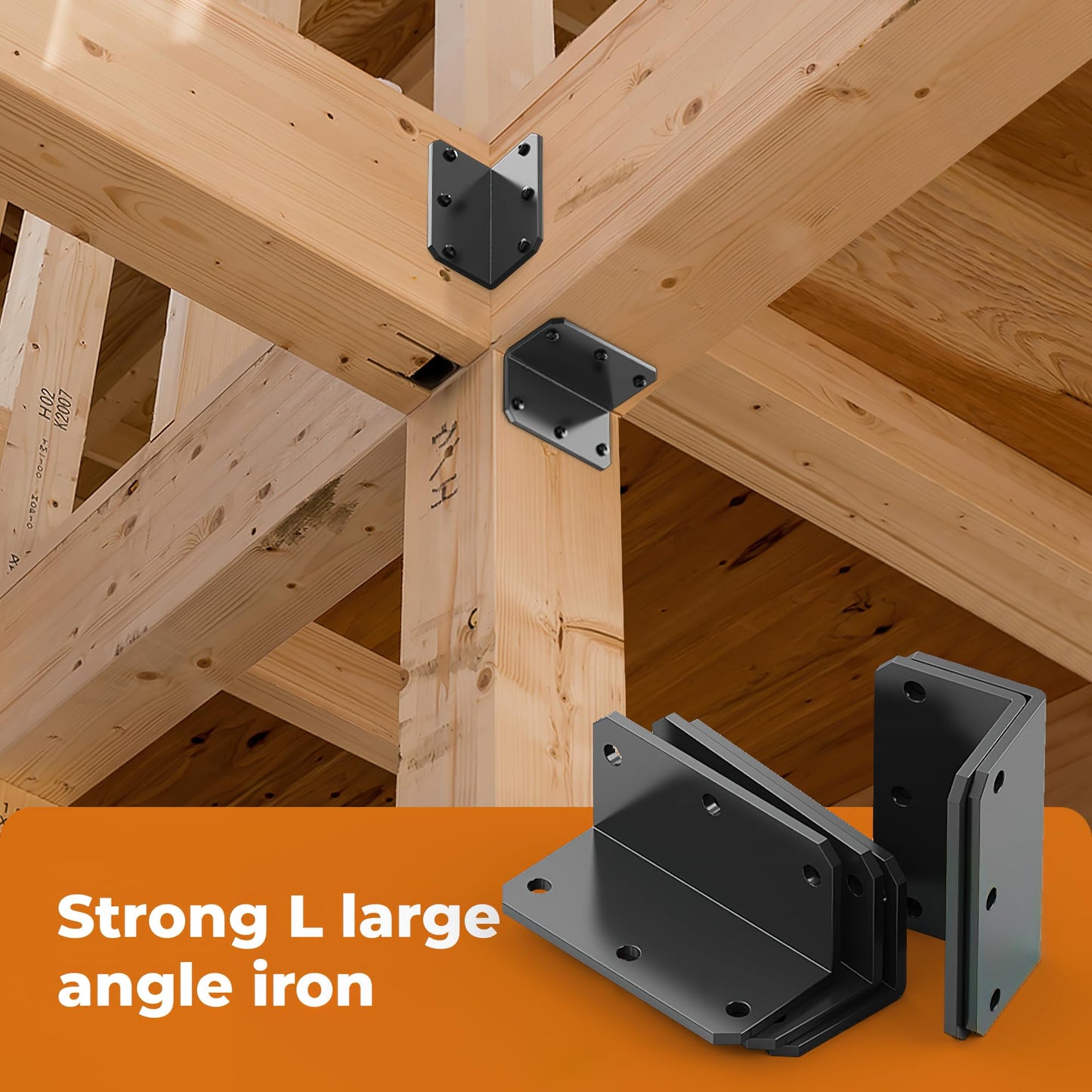 Wuno Shop 2"x4" Galvanized Corner Brace, 90 Degree Angle Iron Brackets with Holes, Metal Joint Bracket, Heavy Duty Right Angle Bracket for Wood Furniture, Raised Garden Bed Corner Brackets-black-2 pcs