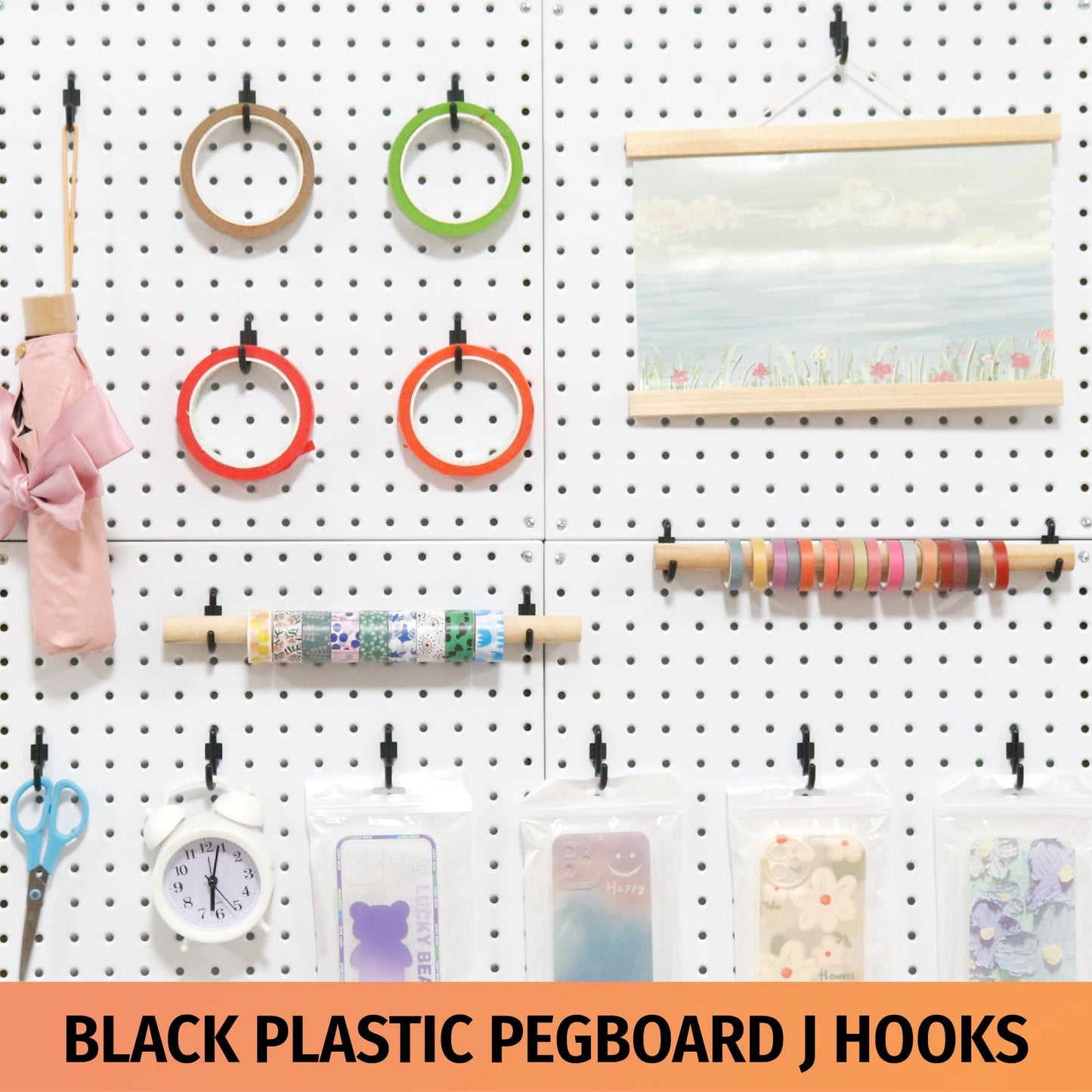 HUHOLE Pegboard Plastic Hooks, Designed for 1/4" Metal Pegboard Panel, Black, 100PC