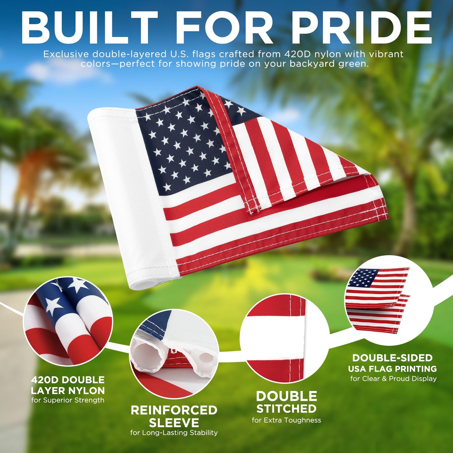 KINGTOP American Golf Flagstick Mini, Double-Side USA Golf Flag, Practice Putting Green Flags for Yard, Chipping Golf Pin Flag Hole Cup Kit, Portable 2-Section Design All 3 Feet, Gift Idea, 4-Pack