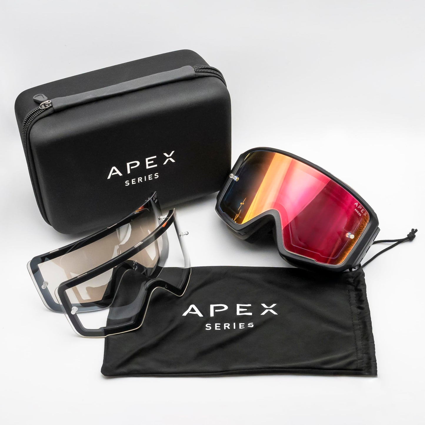 Apex Series™ Mountain Bike Goggles | Quick-Release Magnetic Lens System, Anti-Fog & Impact Resistant with EVA Case & 3 Lenses (Clear, Revo Red, Smoke) - Designed by MTB Riders