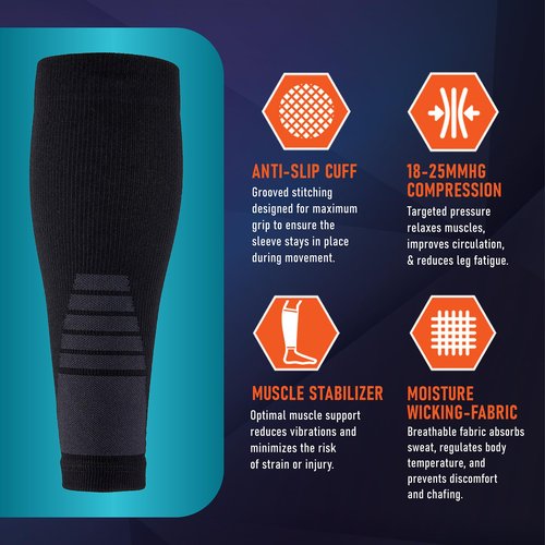 Calf Compression Sleeves for Men and Women - (2 Pair) Footless Compression Socks Support for Running, Cycling, Sports - Leg Sleeve Brace, Helps with Pain Relief