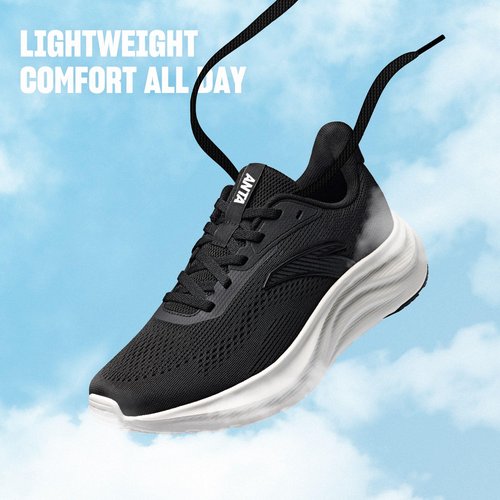 ANTA Women’s Running Shoes, Lightweight Cushioned Breathable Sneakers, Comfortable Trainers with Slip Resistant Outsole for Jogging, Workout, Daily Walking, Black/White, 8