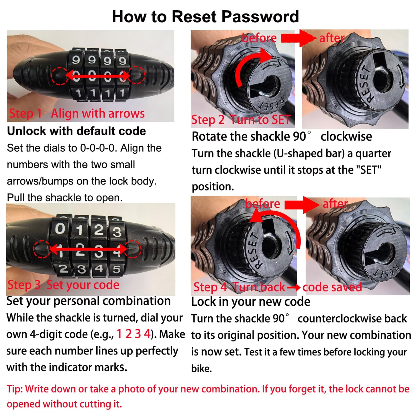 2 PACK Bike Locks Cable,Anti Theft Bicycle Lock Chain,4 Digit Security Resettable Bike Combination Lock Self Coiling Combination Cable Combo Bike Locks Without Mounting Bracket,2 Feetx1/2 Inch (Black)