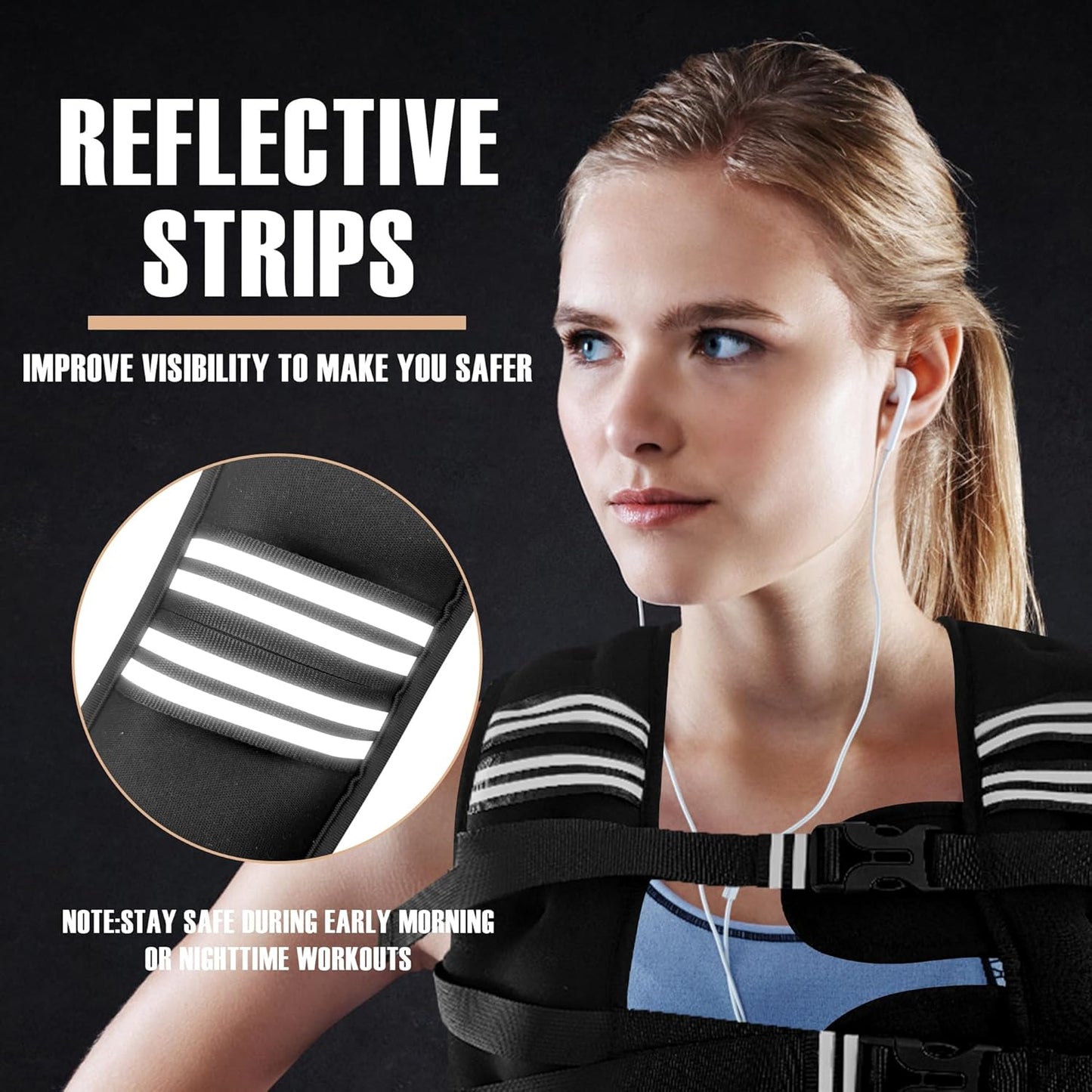 NATURELUX Weighted Vest - Adjustable 5-30lbs for Men & Women | Reflective Stripe for Enhanced Safety
