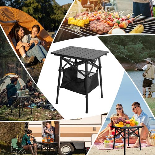 Audoyon Folding Camping Table - Small Outdoor Table with Storage Bag - Adjustable Height 14.2'' & 18.9'', Portable Lightweight Aluminum Foldable Side Table for Picnic, BBQ, Beach & Tailgating (Small)