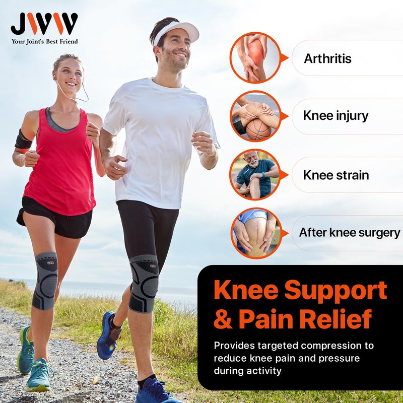 JWW Plus Size Knee Compression Sleeve for Big Thighs, 2 Pack Knee Brace for Men & Women Knee Pain Relief, Workout Sports Knee Support, Knee Braces for Meniscus, ACL & Arthritis Recovery (Black, 4XL)