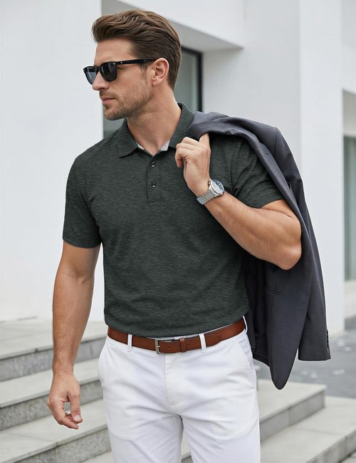 MAGCOMSEN Men's Moisture-Wicking Polo Golf Shirt - 3-Button Casual Athletic Tee