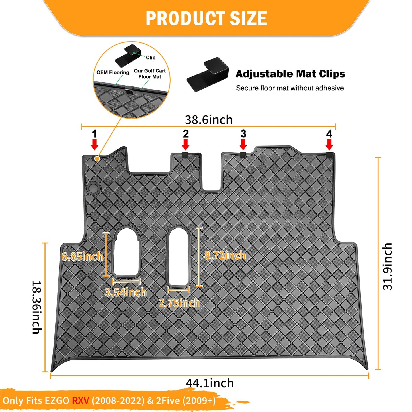 EZGO Golf Cart Rubber Floor Mat,Upgraded Non-Slip Full Coverage Liner Mat 8mm Thick,Fits EZGO RXV 2008-Up & 2Five (2009+),Heavy Duty Rubber Mats Replacement Black Trim,Abrasion Resistant