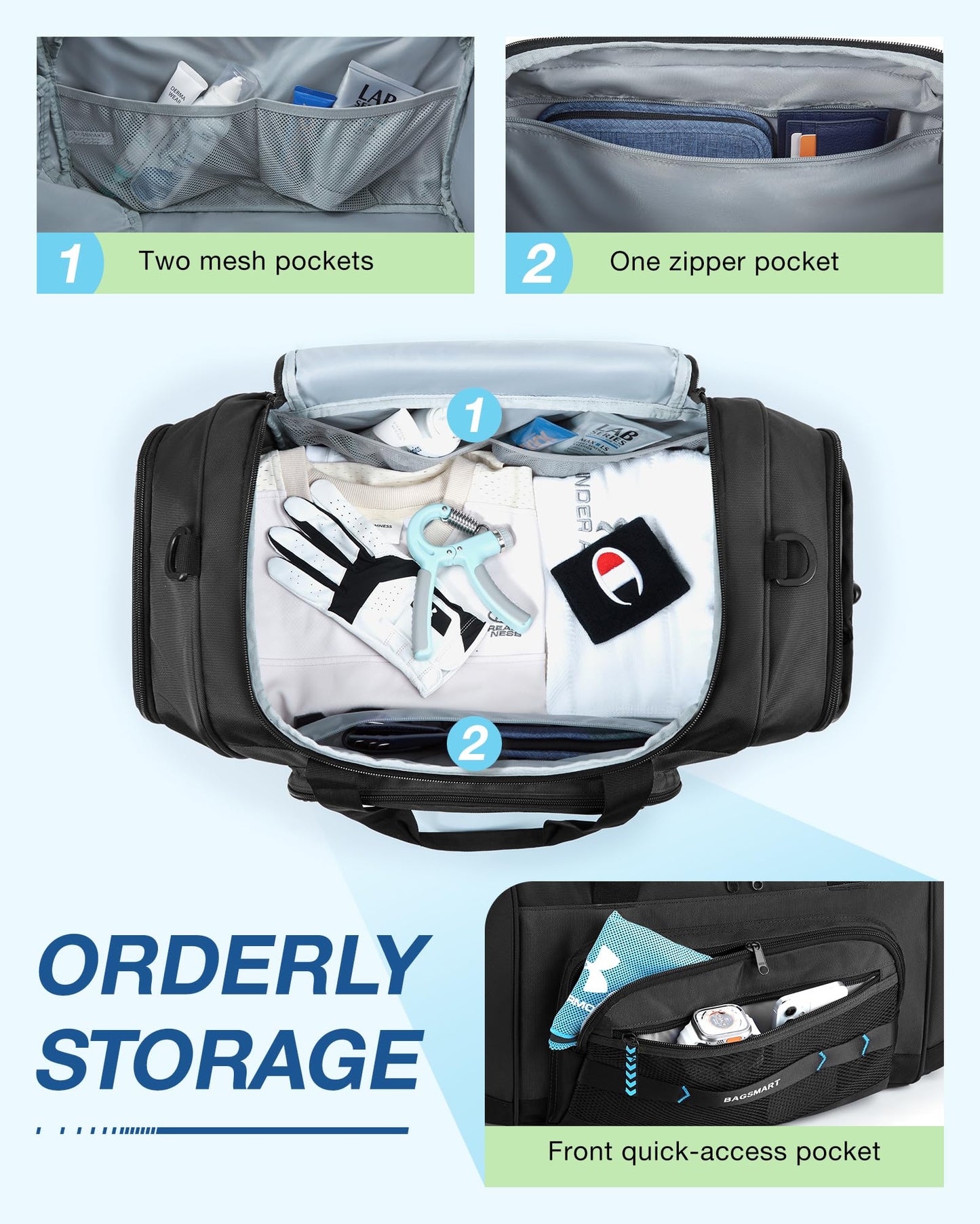 BAGSMART 4-IN-1 Gym Bag for Women Men, TSA Duffle Bag for Travel