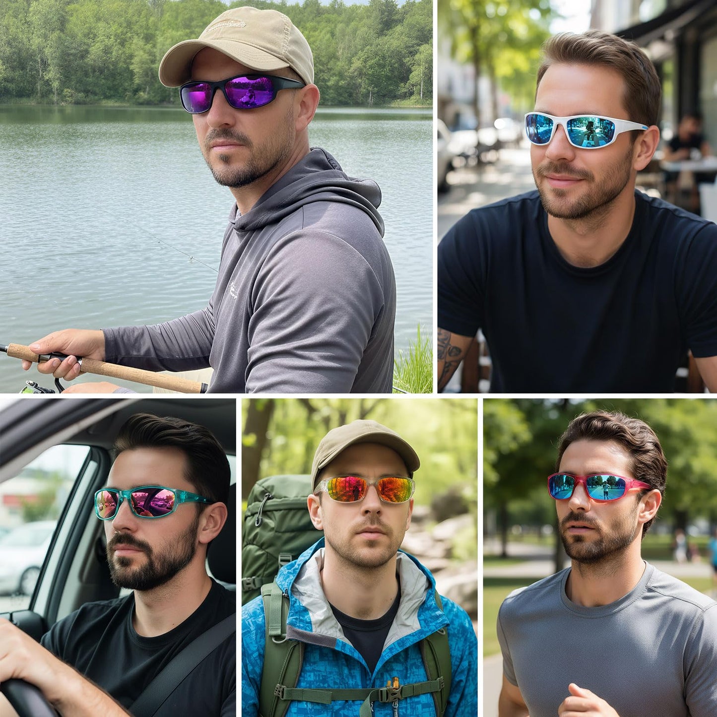 Ofwin Sports Polarized Sunglasses for Men Women Wrap Around Sun Glasses Fishing Cycling Driving Running UV Protection Clear Frame/Blue Mirror Lens