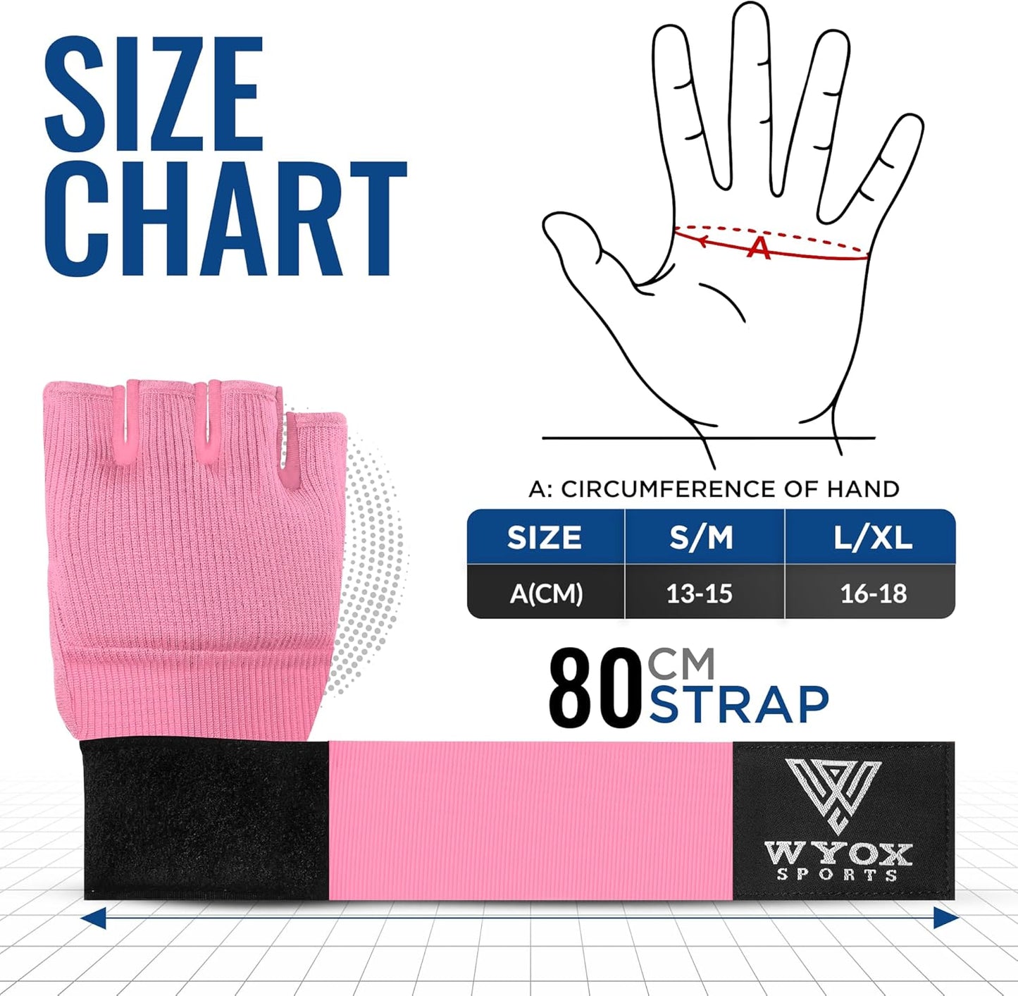 WYOX Gel Boxing Hand Wraps - 80cm Quick Wrist Strap, Padded Knuckle Support | Fingerless MMA & Muay Thai Training Gloves