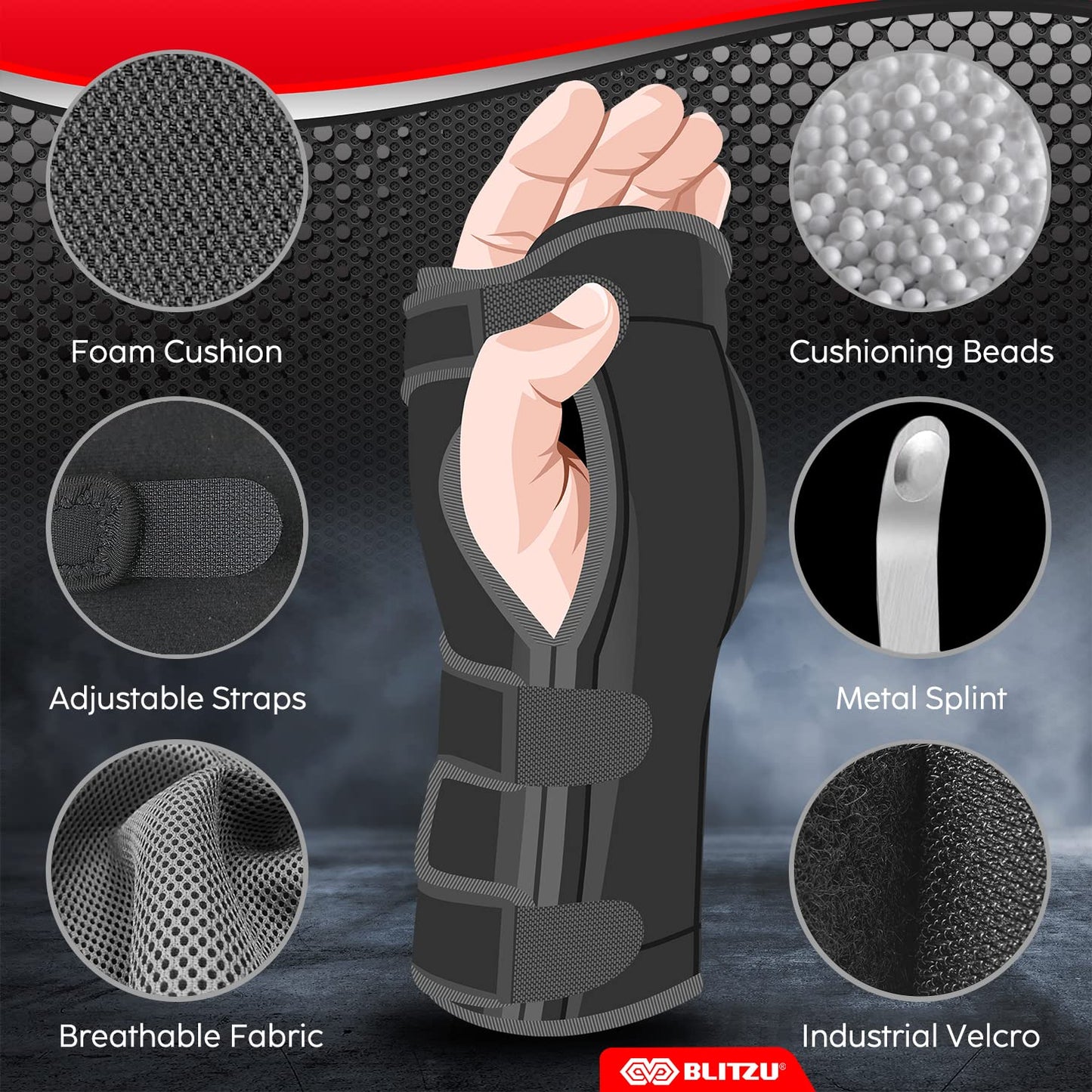 Carpal Tunnel Wrist Brace Night Support with Splint Stabilizer & Palm Cushion, Adjustable and Fits Both Hands, Helps Relieve Tendinitis Arthritis Pain when Sleep, Reduces Recovery Time for Men Women