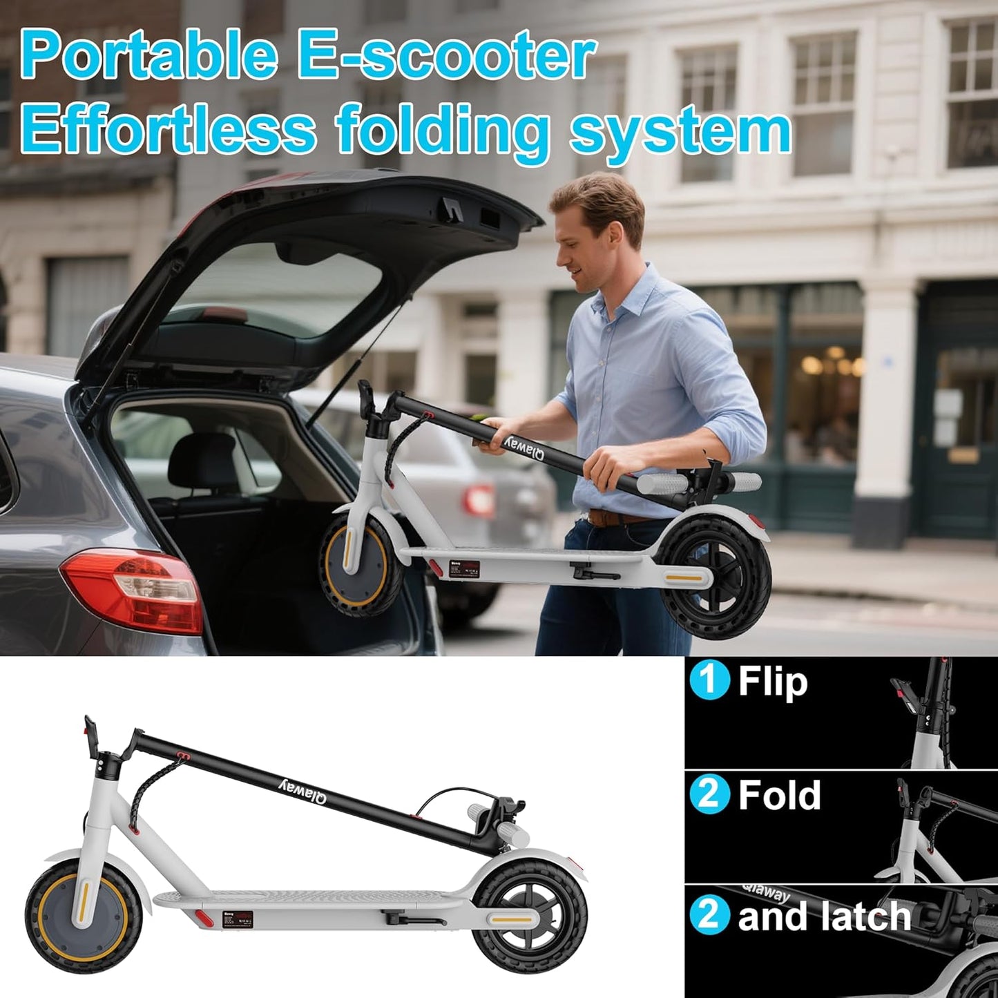 Qlaway 8.5" E-Scooter for Adults - 19/22 MPH Speed, 350/500W Motor, 22 Miles Range, Foldable Design