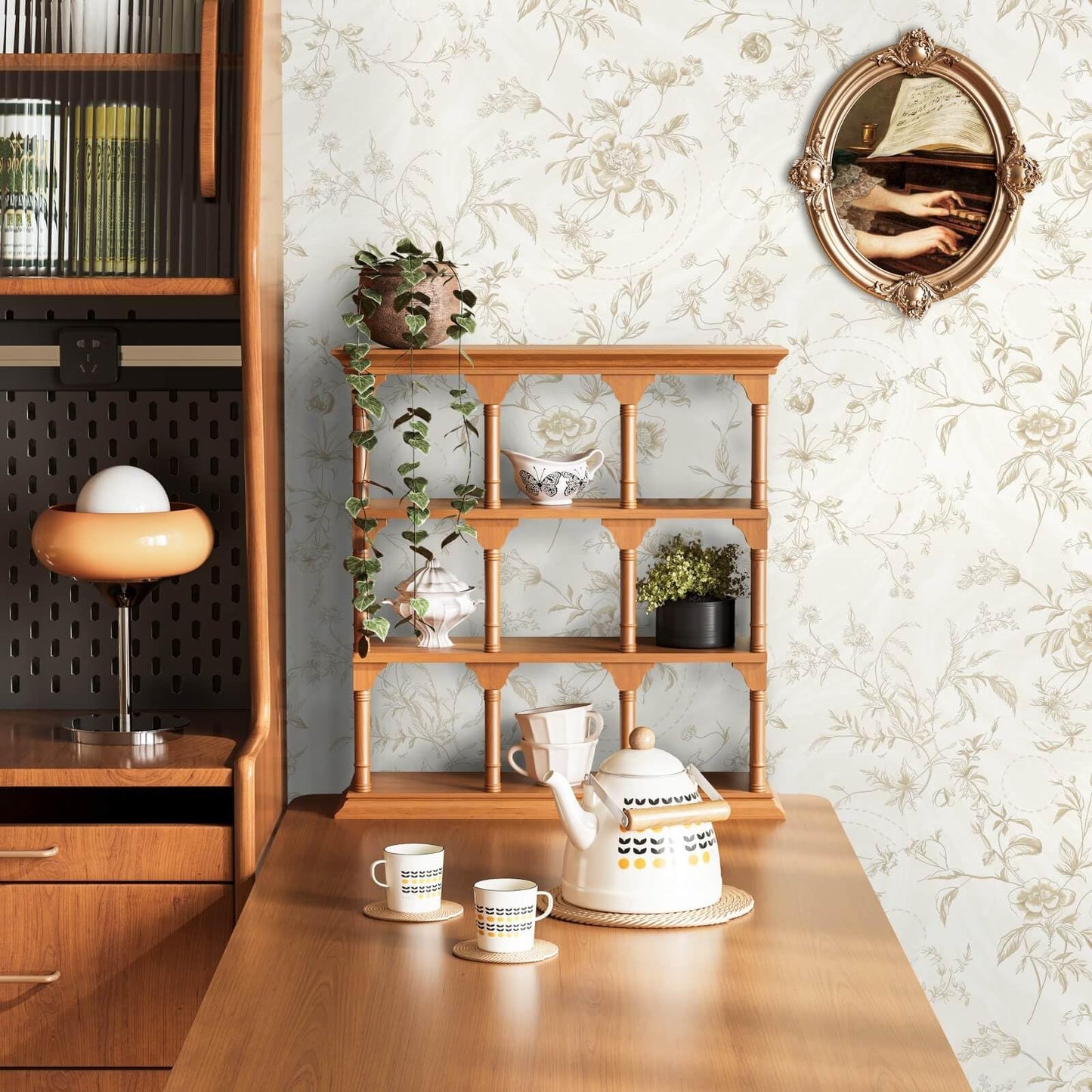 Ismoon Peel and Stick Wallpaper Floral Vintage Stick on Wall Paper Beige French Textured Contact Paper for Cabinet Removable Self Adhesive Wallpaper Vinyl Roll Shelf Deco, 17.3x78.7in