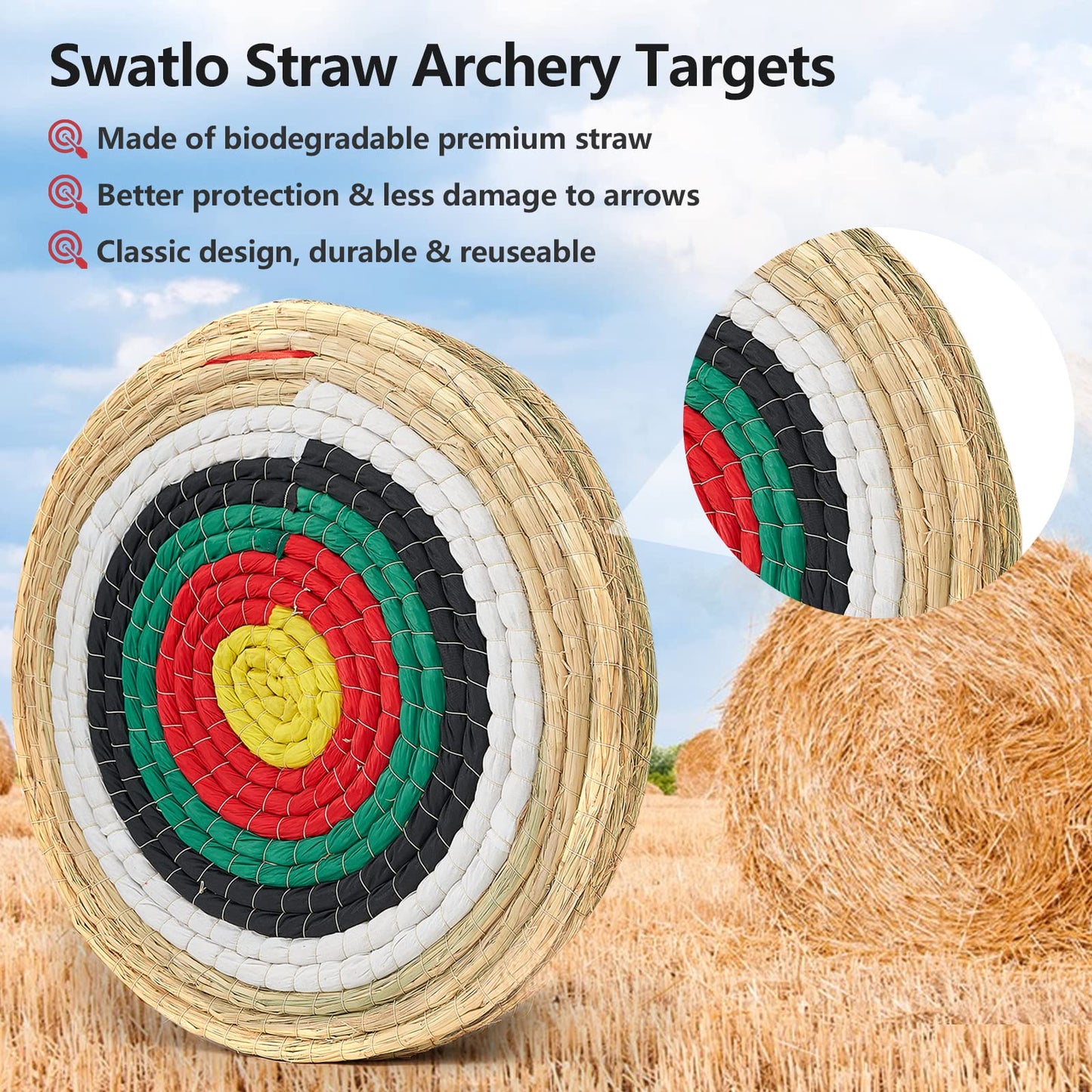 Swatlo Archery Targets for Backyard 20 Inch Traditional Hand-Made Round Straw Archery Target Bow & Arrow Target for Archery Practice (3 Layer Green)