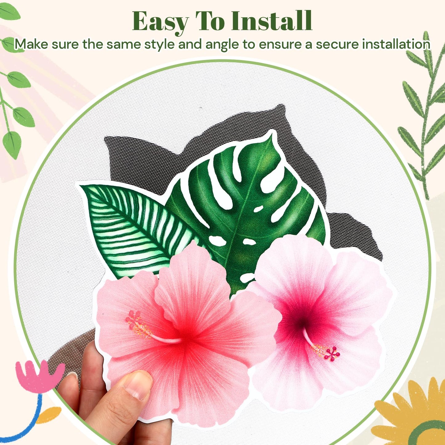 Konohan 12 Pcs/6 Pairs Screen Door Magnets Hibiscus Tropical Flower Double Sided Screen Door Magnetic Flexible Protector Decorative Magnets for Summer Window Sliding Doors