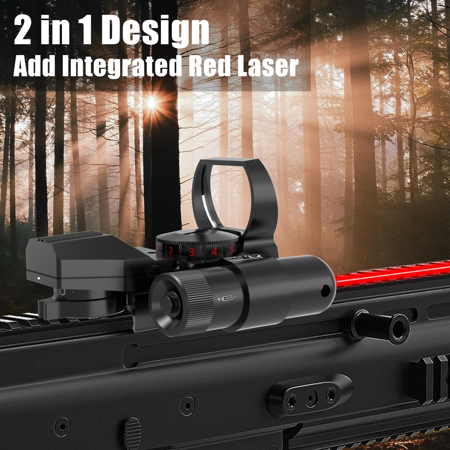 UUQ 1X22X33 Reflex Red Dot Sight - 4 Reticle Red & Green Dot Optics with Integrated Green Laser for 20mm Rail