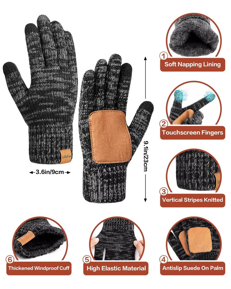 Winter Hat Gloves Scarf Set for Men Women, Mens Beanie with Fleece Lined Long Thick Scarf Touchscreen Gloves for Cold Weather, 3 in 1 Warm Gift Set(A-10)