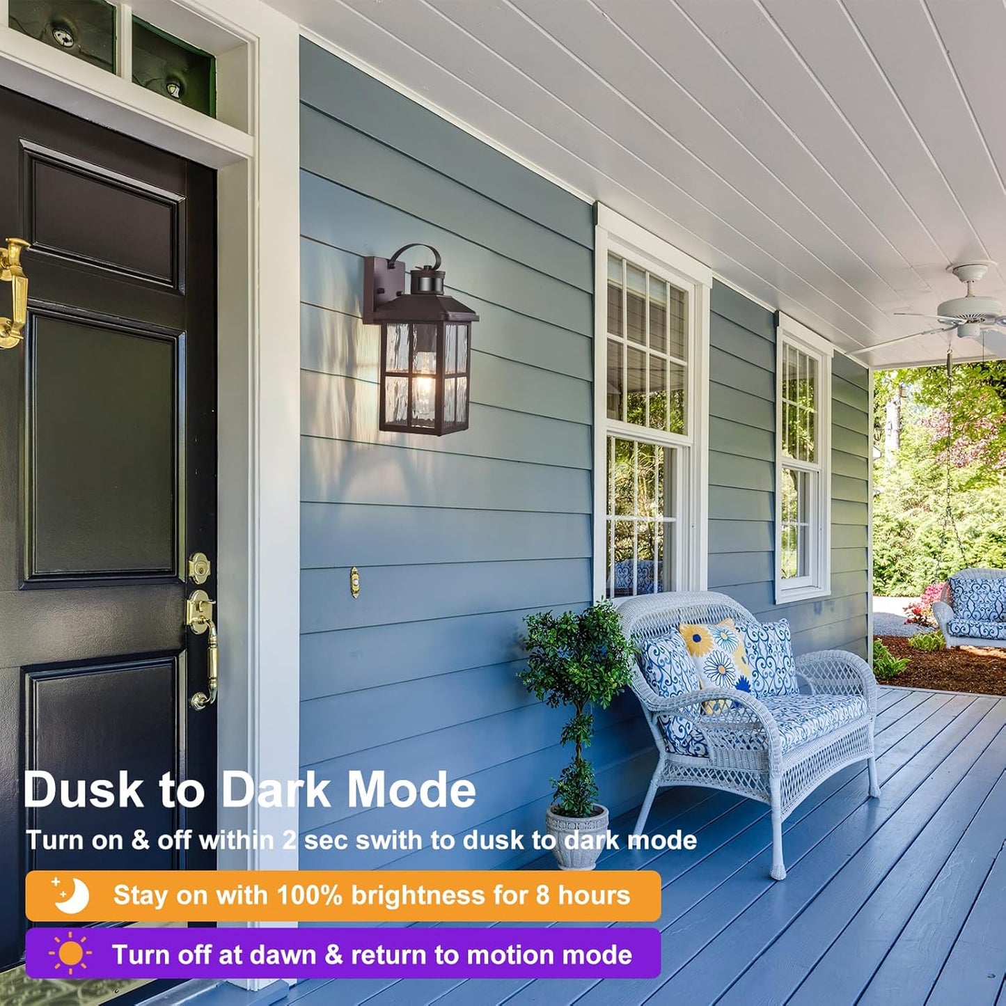 Motion Sensor Outdoor Wall Light - Dusk to Dawn Black Porch Fixture for Garage & Patio