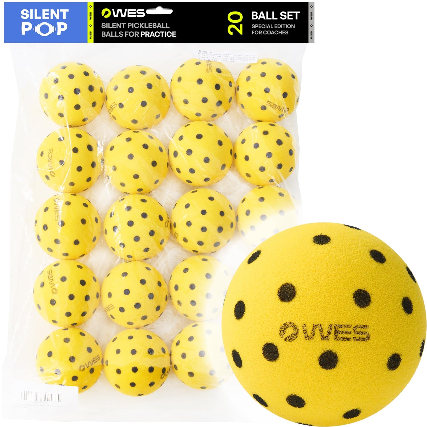 WES Silent Pickleball Balls - Foam & Soft Pickleball Practice Balls with Exact Real Ball Bounce - Quiet Pickleball Balls for Indoor Use