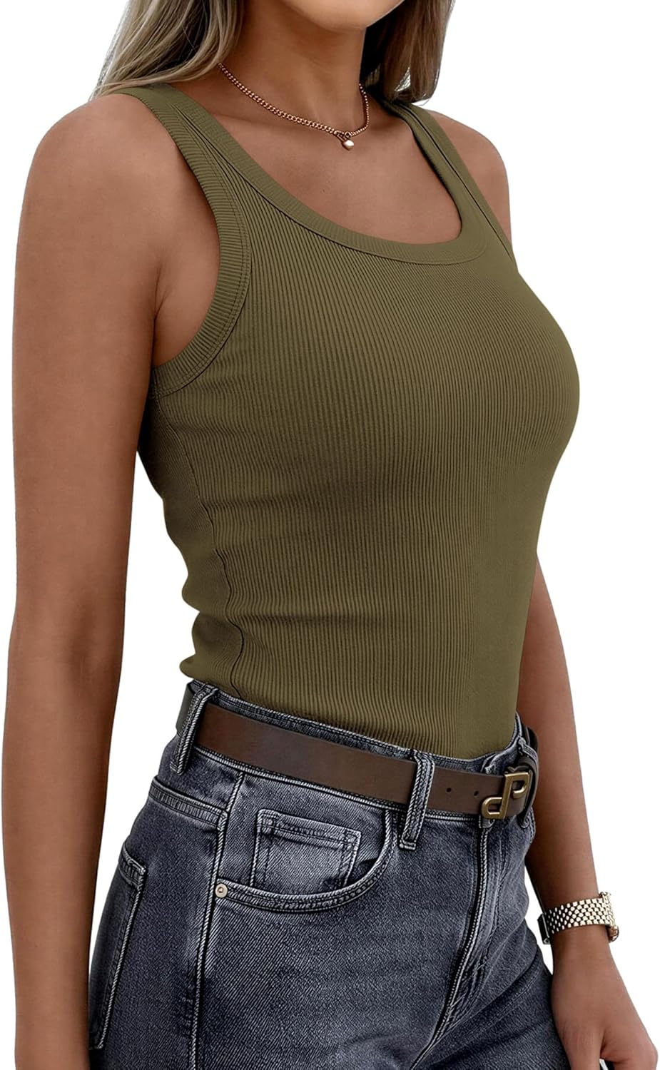 PrettyGarden Tank Tops for Women - Summer Sleeveless Scoop Neck Ribbed Cami Shirt in Casual Fit