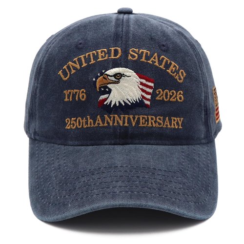 250 Anniversary USA Hat 250 Year American Anniversary Hat Embroidery Eagle Patriotic Adjustable Baseball Cap for Men Women Navy Blue