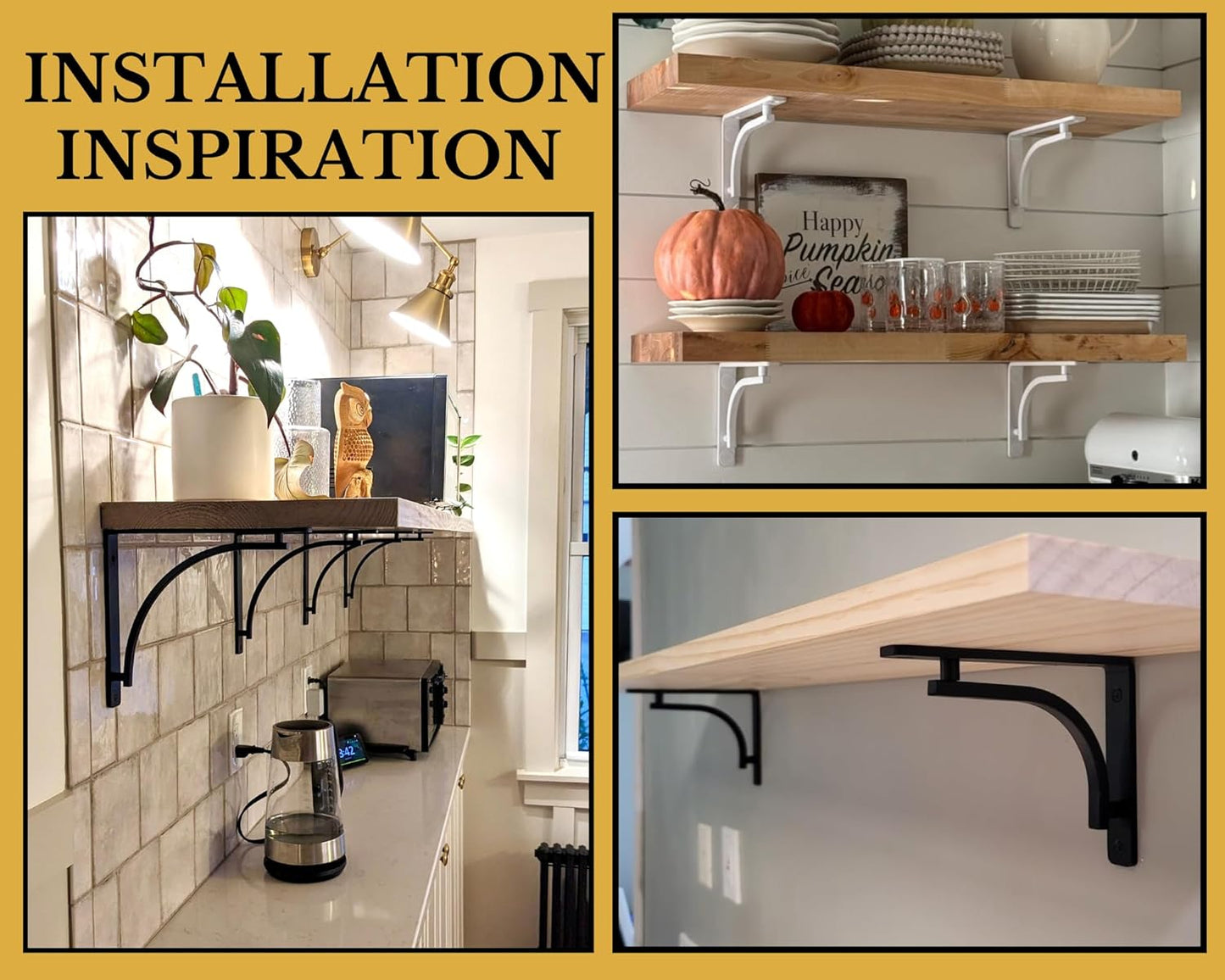 Heavy Duty 8-Inch Black Shelf Brackets - Wall Mounted L Bracket Set of 4 with Hardware