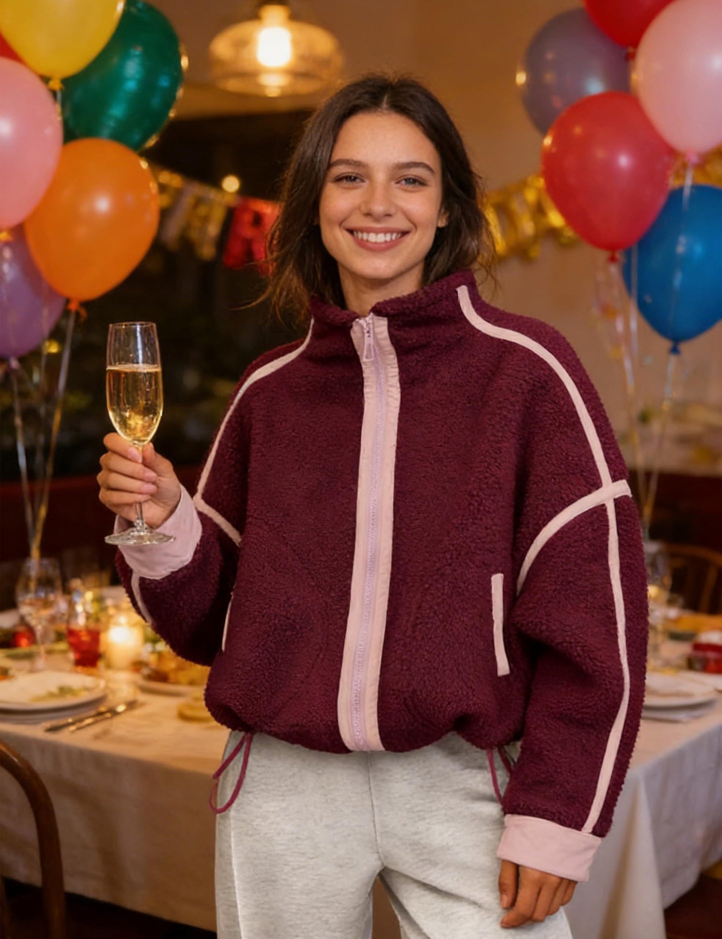 Ziqoty Women Fleece Jacket Zip Up Fuzzy Sherpa Jackets Long Sleeve Winter Outerwear Casual Daily Chilly Outings with Pockets(WineRed-S)