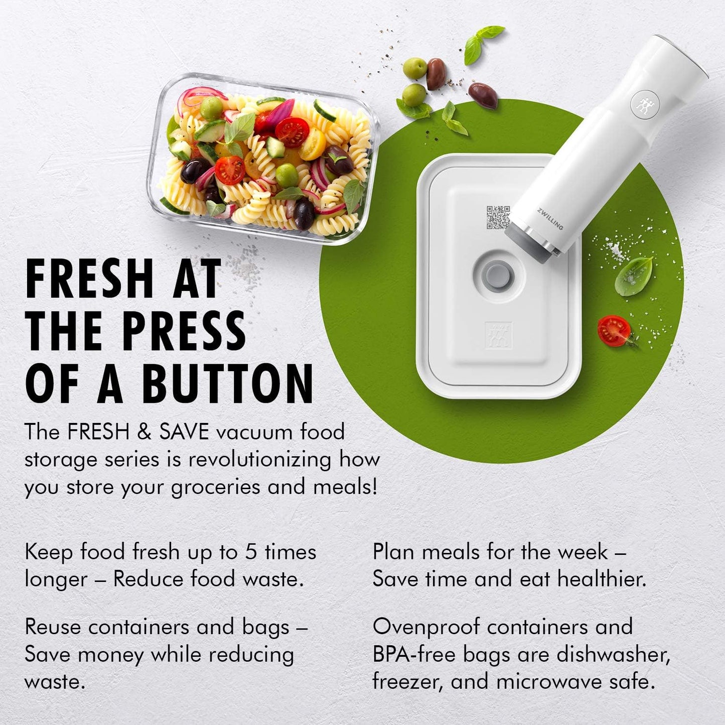 ZWILLING Fresh & Save Vacuum Sealer Machine - Airtight Food Storage Containers & Sous Vide Bags Set
