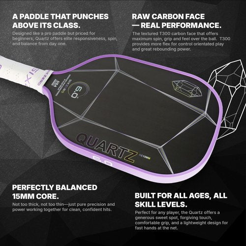 Six Zero Quartz Pickleball Paddle - Affordable, Premium Construction, Raw Carbon (Amethyst)