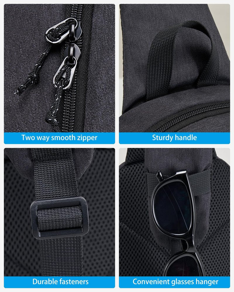 OIWAS Sling Bag Crossbody Backpack for Men, One Strap Backpack Hiking Daypack Chest Bag for Women Large Capacity Water Resistant Shoulder Bags (black)