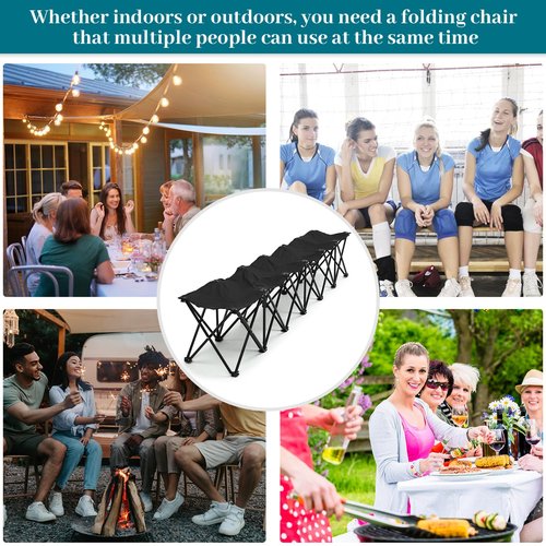GlikCeil Folding Soccer Team Bench Seat Portable Sports Team Bench Unfolded Sideline Chair Playing Field Bleachers for Football Outdoor Sports Events with Storage Bag, No Assembly(Black,6 Seats)