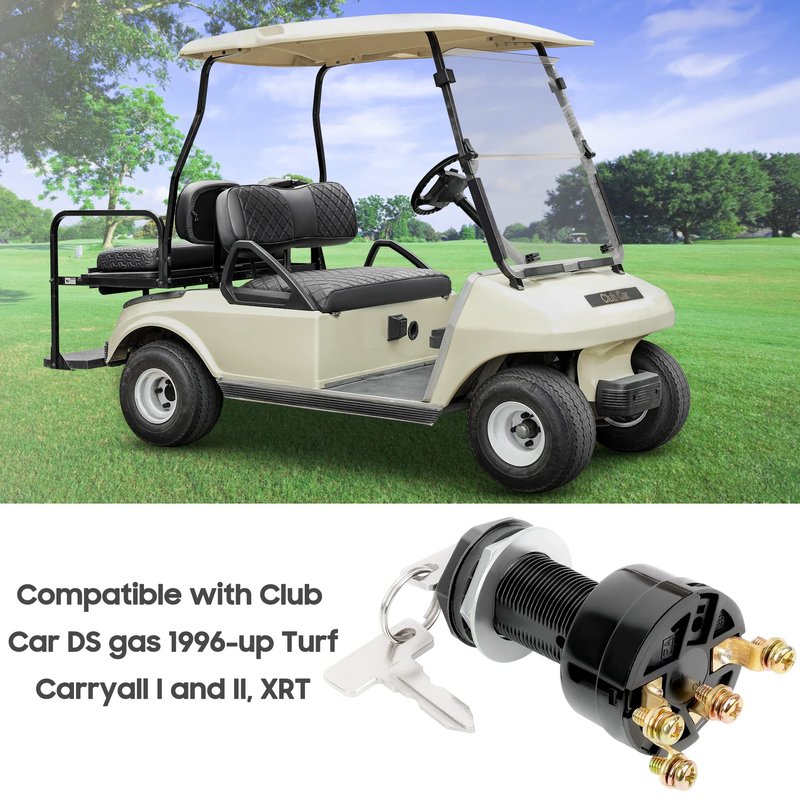 10L0L 12 Volt Ignition Key Switch for Club Car DS, Limo, Turf, Carryall 1 & 2 1996-up Gas Golf Cart, OEM 101826301, 1012505