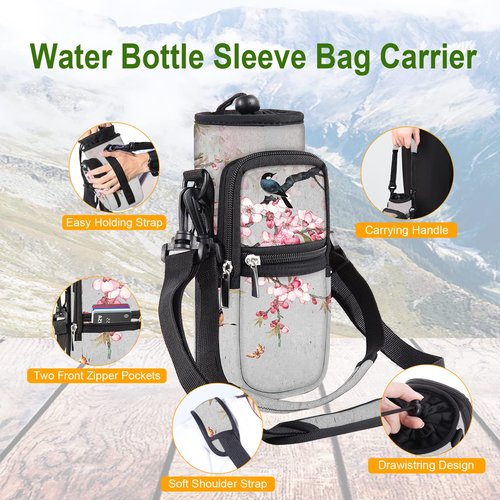 AORTDES 25/32/40/64oz Water Bottle Bag Holder Carrier-Insulated Crossbody Sling Case Sleeve with Strap & Pockets for Men Women Gym Cycling Travel Walking Hiking Camping (WBH-19, 32oz)
