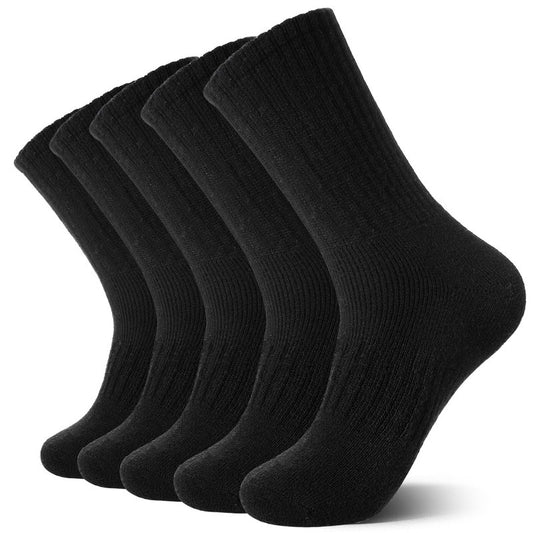 Eocom Merino Wool Hiking Socks for Women & Men Thermal Winter Warm Thick Cushion Crew Work Boot Socks 5 Pairs(5 Pairs Black, Medium)