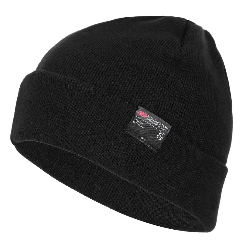 MOREOK Knit Cuffed Beanie Hats for Men Women-3M Thinsulate Winter Snow Ski Warm Skull Hat Cap with Fleece Liner -Black（Small-Large）