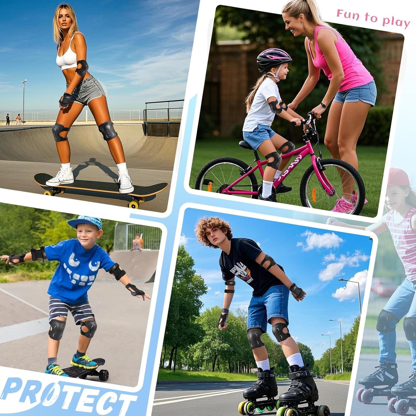 Skiennix Protective Gear Set - Kids/Youth/Adult Knee Pads, Elbow Pads & Wrist Guards | 6 Pack for Roller Skating, Skateboarding & Cycling