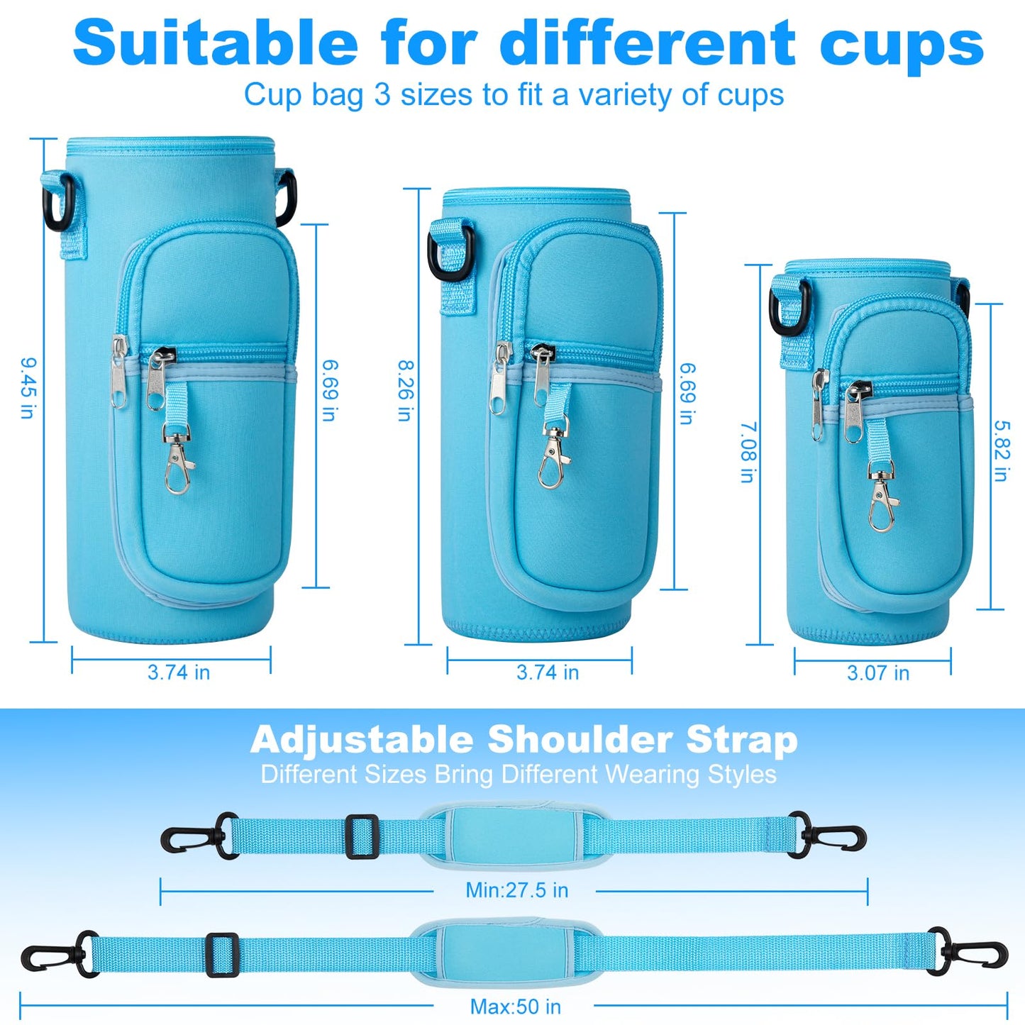RRegeny【Water Bottle Holder Crossbody Bag with Shoulder Strap, Leakproof Water Bottle Carrier for Hydro Flask16-40oz, Hands-Free Fitness Bag with Zipper Pockets for Hiking Travel Gym