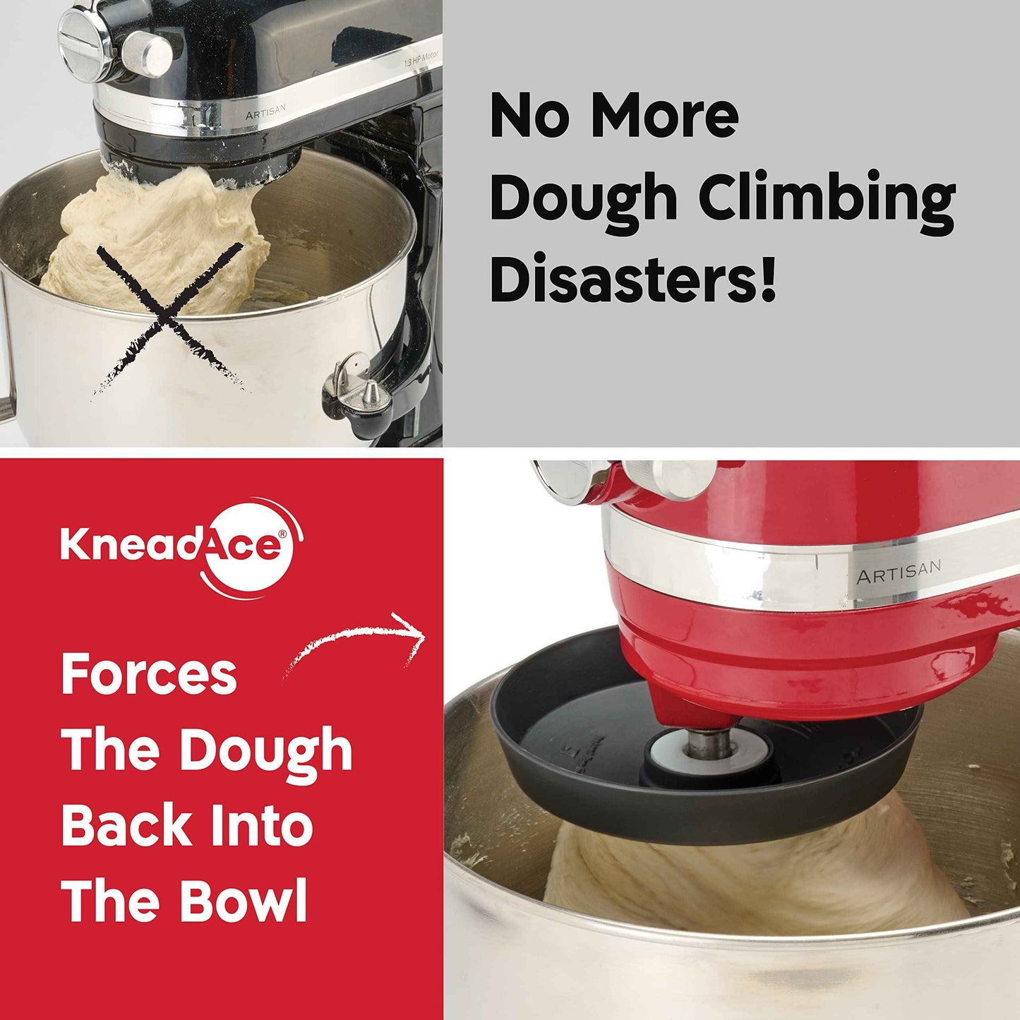 KneadAce Spiral Dough Hook Shield For kitchenaid Mixer-Prevents Dough from Clogging Your Bowl Lift Mixer- Compatible With KitchenAid Dough Hook. (With 2 Adapters-Fits All KA Spiral Hooks)