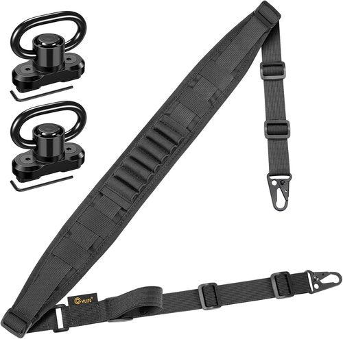 CVLIFE Quick Adjust Two-Point Rifle Sling - Removable Shoulder Strap & 7 Elastic Loops for 9mm-13mm Calibers | 2 Pack 360° Metal Swivels