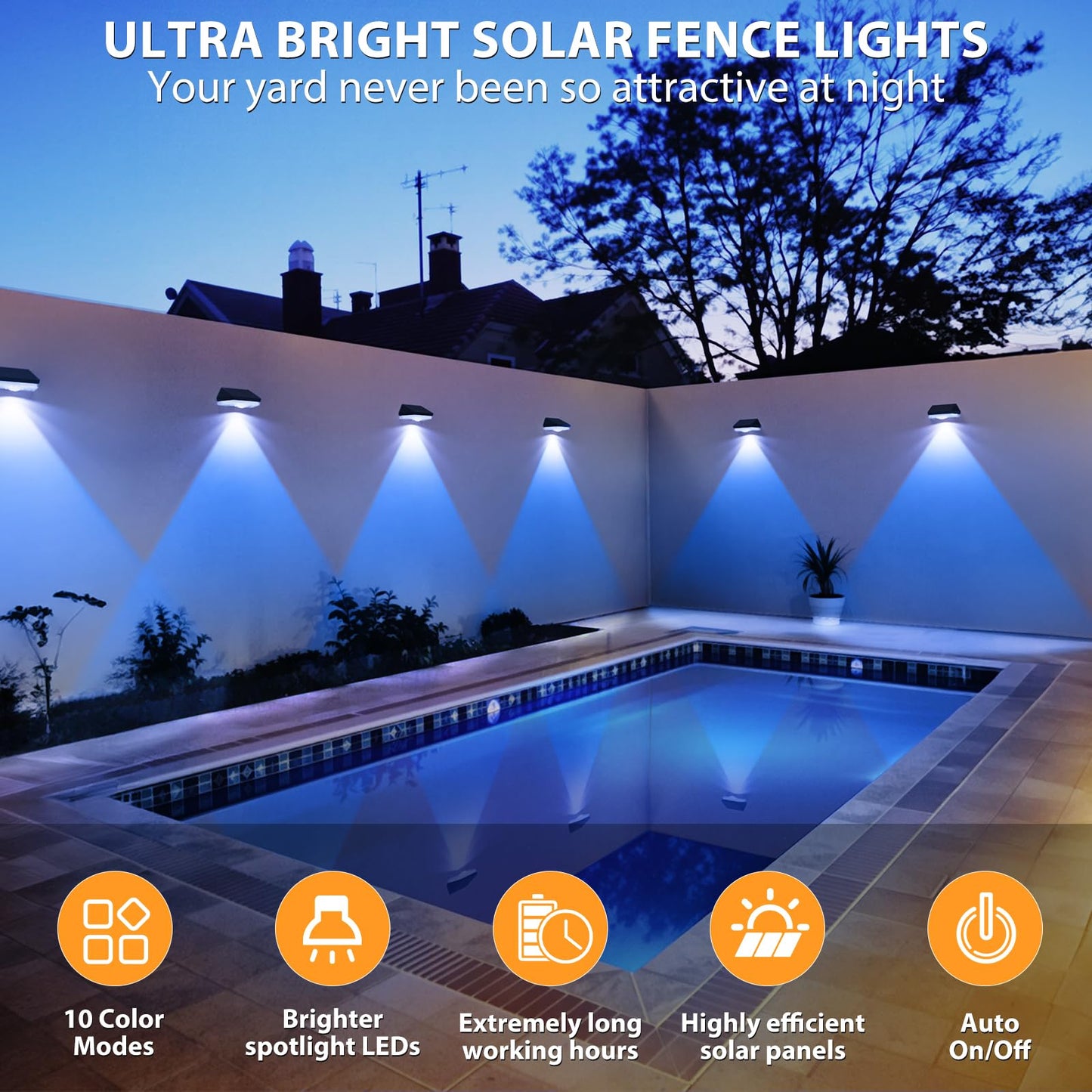 UGDLUCK Solar Fence Lights,Warm White & Cool White & RGB 7Colors ＆ Color Changing Mode IP65 Waterproof Solar Lights Outdoor for Deck/Patio/Backyard/Wall/Pool/Fence/Railing/Step(20Pack)