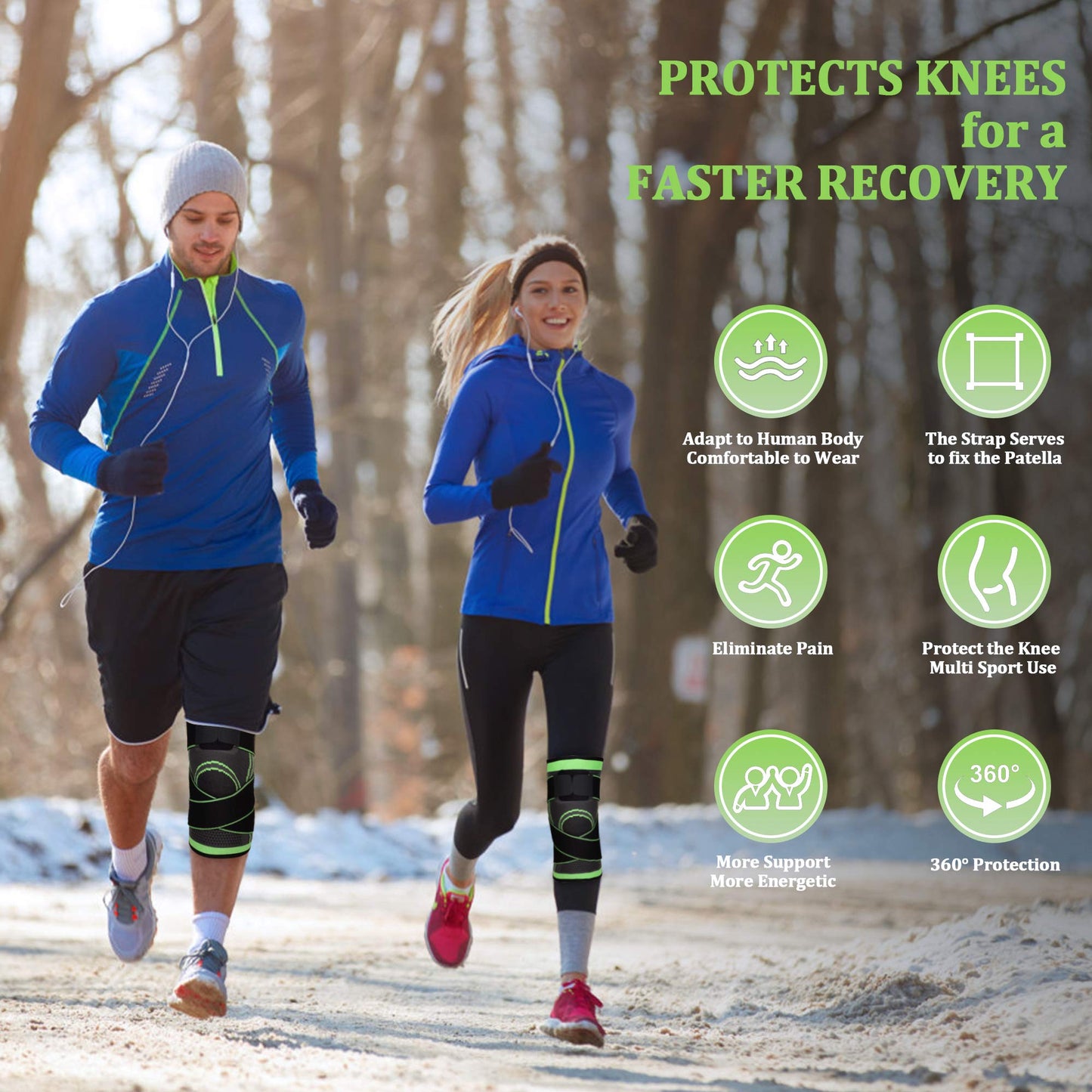 ZJMQJ Knee Brace with Straps for Women/Men, Knee Compression Sleeve for Knee Pain, Arthritis, ACL, PCL, Meniscus Tear, Joint Pain Relief. Knee Support for Running, Workout, 1 pcs (Green, L/XL)
