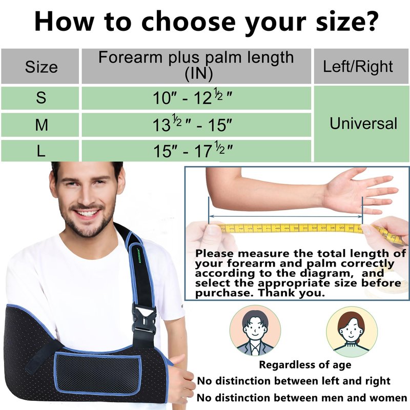 KONSEDIK Arm Shoulder Sling for Men and Women,Porous comfort Medical Sling with Pocket Shoulder Pad for Rotator Cuff Injury,Support for Arm,Wrist, Elbow,Clavicle Fracture Post-Surgery(Black,Large)