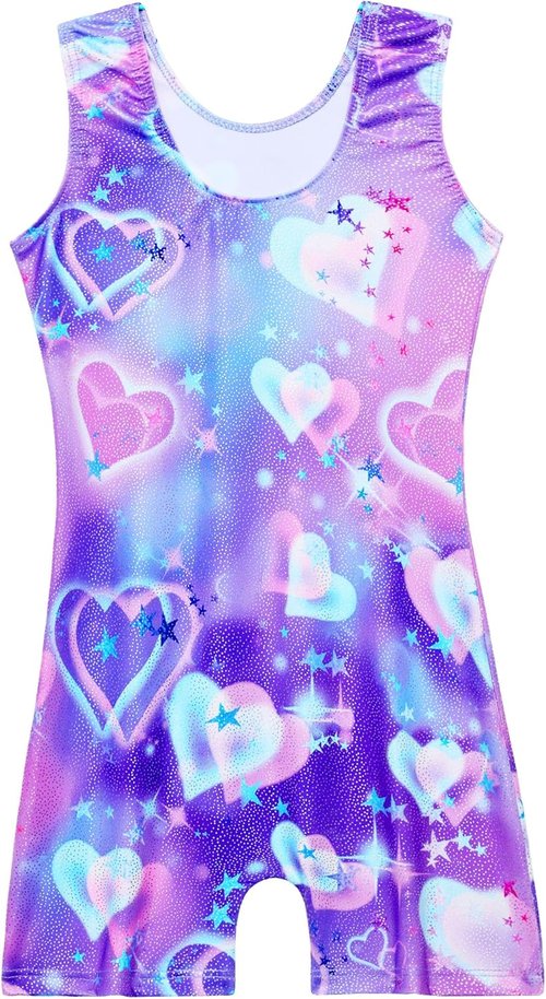 Domusgo Gymnastics Leotards - Sparkly One-Piece Unitard for Girls | Pro Kids Biketard with Shorts