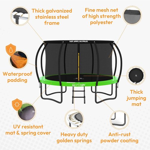 Jumpzylla Trampoline - ASTM Approved Outdoor Trampoline with Enclosure & Ladder | 8FT to 16FT Sizes