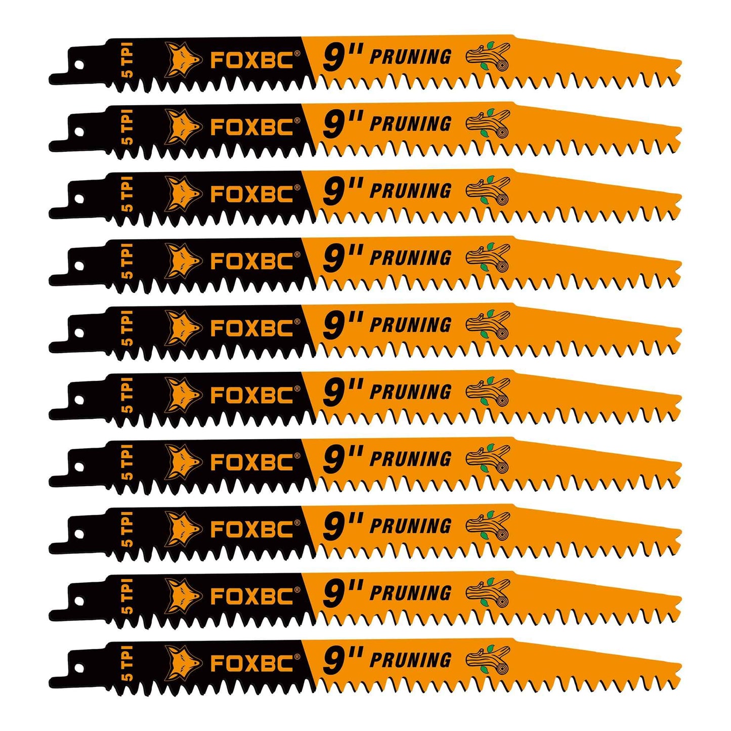 FOXBC Wood Pruning Reciprocating Saw Blades, 9 Inch Pruning Saw Blades 5 TPI for Tree Trimming, Wood Wet Cutting, 10-Pack