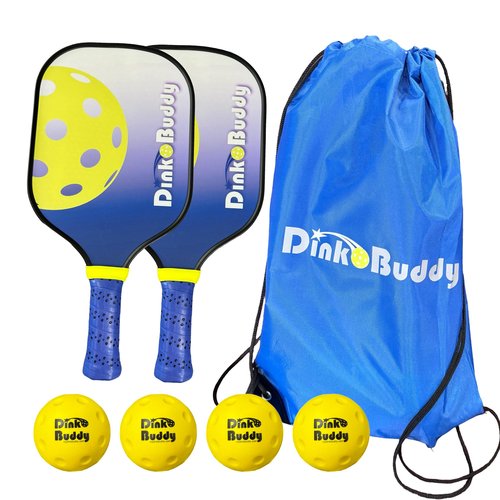 Dink Buddy - 2-in-1 Budding Pro Pickleball Kiddie Set, Complete with 4 Kelso Balls, 2 Mini Pickleball Paddles, & 1 Child-Sized Drawstring Backpack