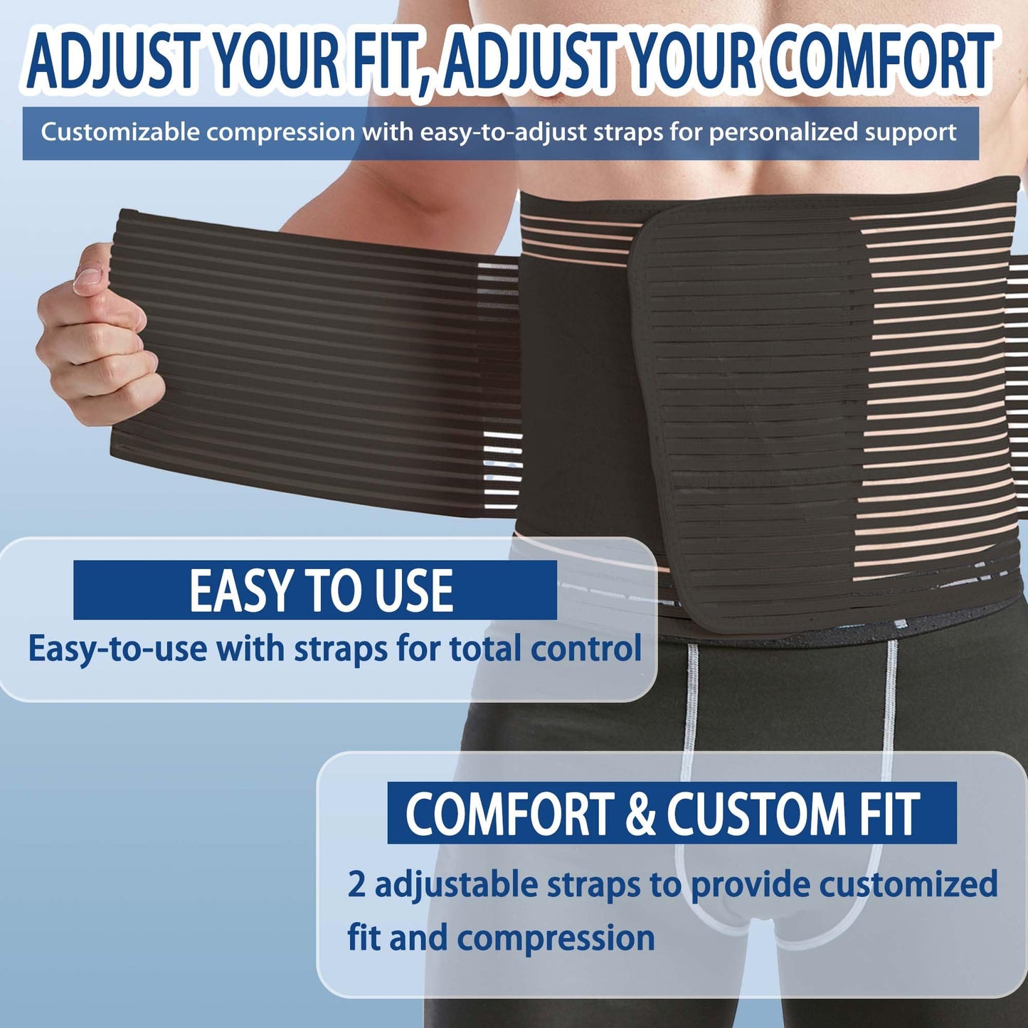 Reian Abdominal Binder for Post Surgery & Postpartum Recovery, Abdomen Hernia Support Belt for Women & Men (Black, X-Large)