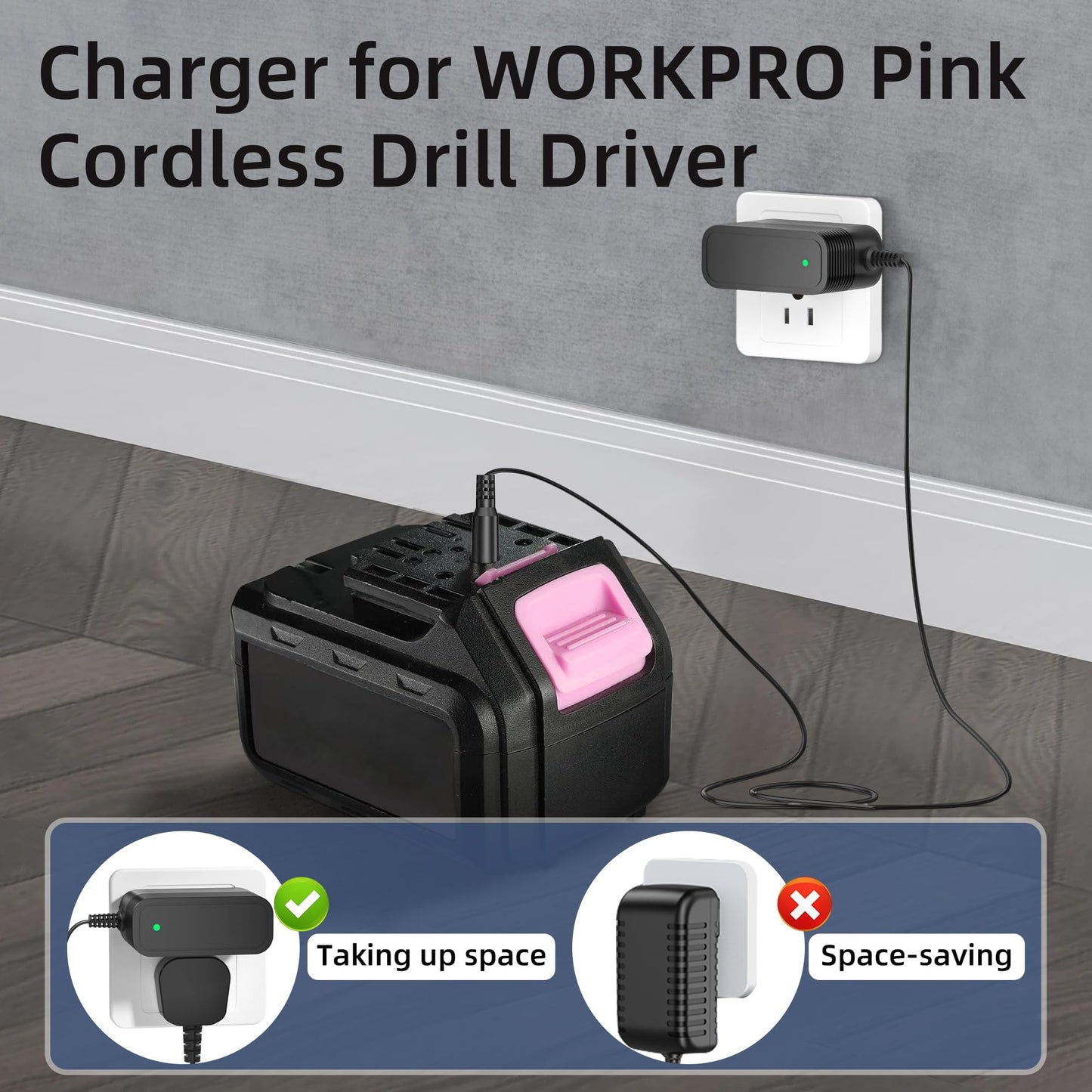 21.5V Drill Charger for WORKPRO Pink Cordless 20V Lithium-ion Drill Driver (W004532A)，AC DC Power Supply Adapter